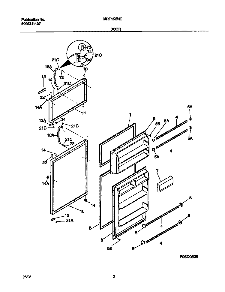 DOOR Diagram and Parts List for MRT15CNEW7  Frigidaire Refrigerator