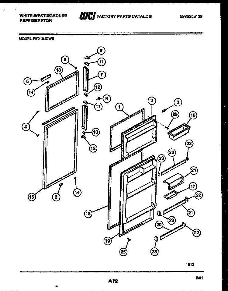 DOOR PARTS Diagram and Parts List for RT216JCH5  Frigidaire Refrigerator