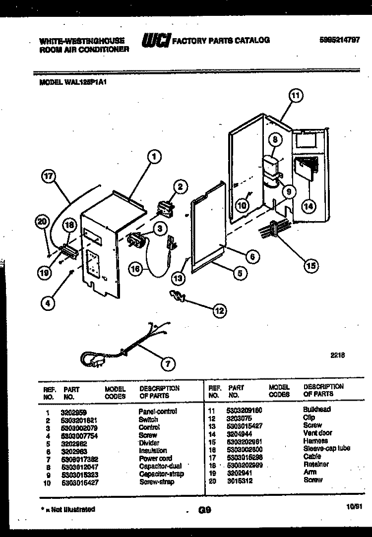 ELECTRICAL PARTS Diagram and Parts List for WAL125P1A1  Frigidaire Air Conditioner