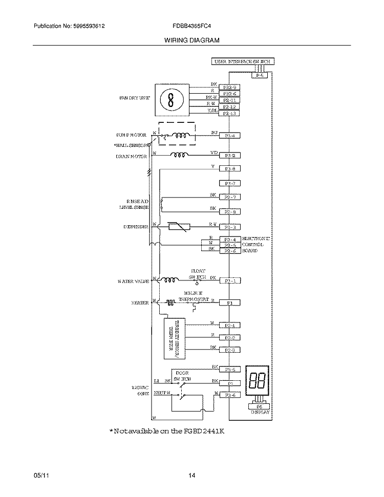 WIRING DIAGRAM Diagram and Parts List for FDBB4365FC4  Frigidaire Dishwasher