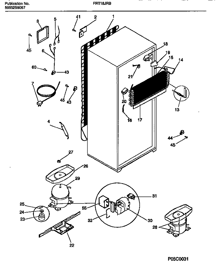 COOLING SYSTEM Diagram and Parts List for FRT18JRBW1  Frigidaire Refrigerator