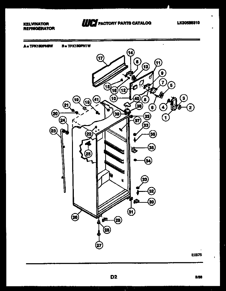 CABINET PARTS Diagram and Parts List for TPK180PN0T  Kelvinator Refrigerator
