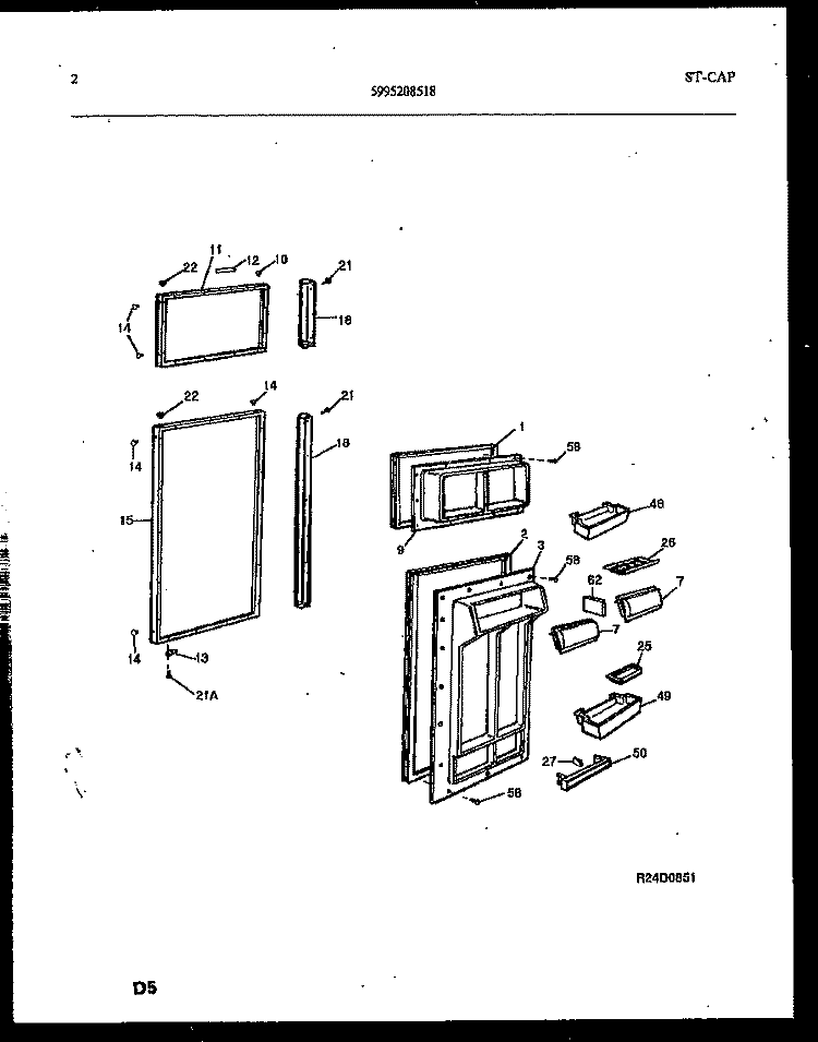DOOR PARTS Diagram and Parts List for FPCE21TRW0  Frigidaire Refrigerator