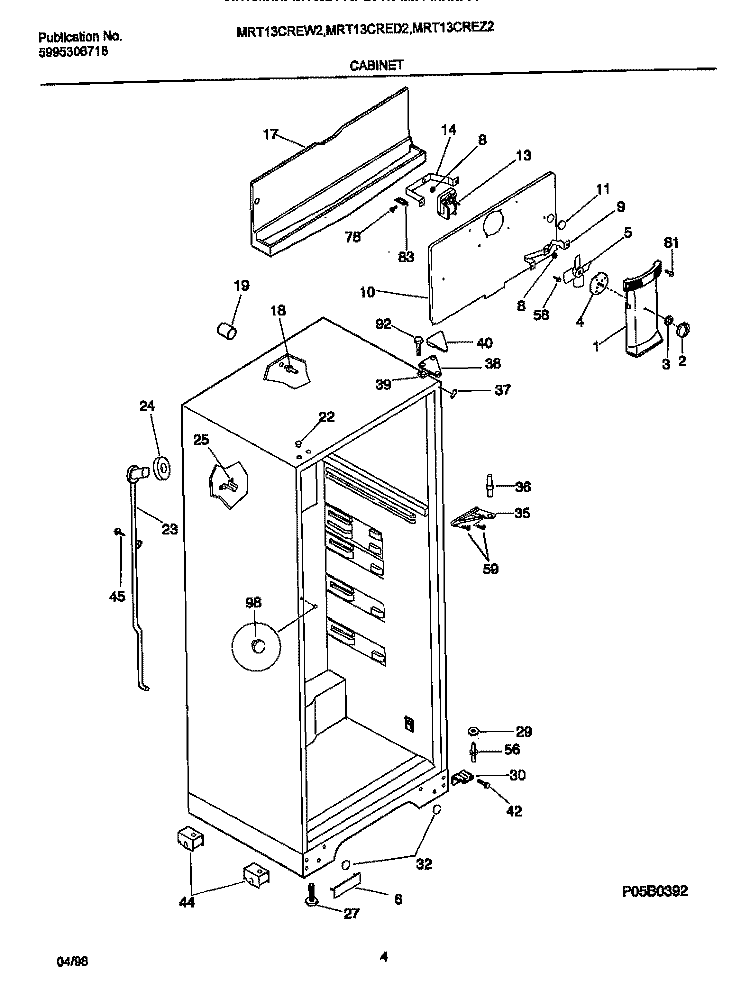 CABINET Diagram and Parts List for MRT13CREW2  Frigidaire Refrigerator
