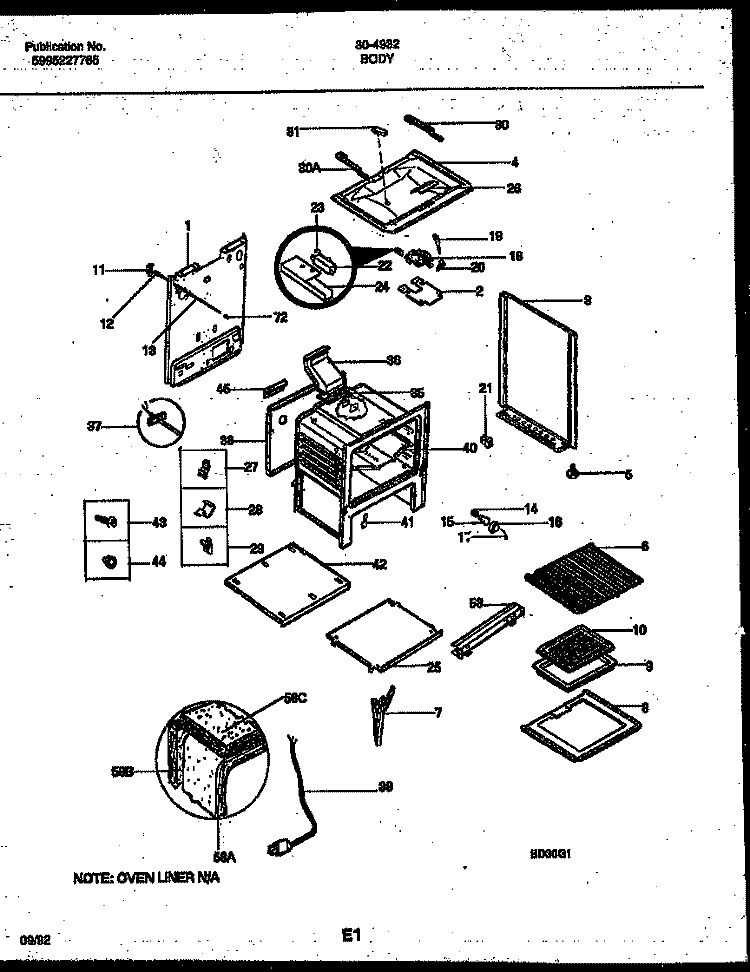BODY PARTS Diagram and Parts List for 30-4932-00-01  Tappan Range