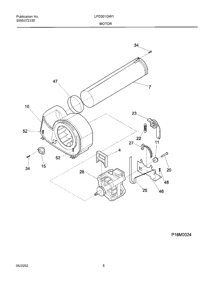 MOTOR Diagram and Parts List for LFD301GW1  Frigidaire Dryer