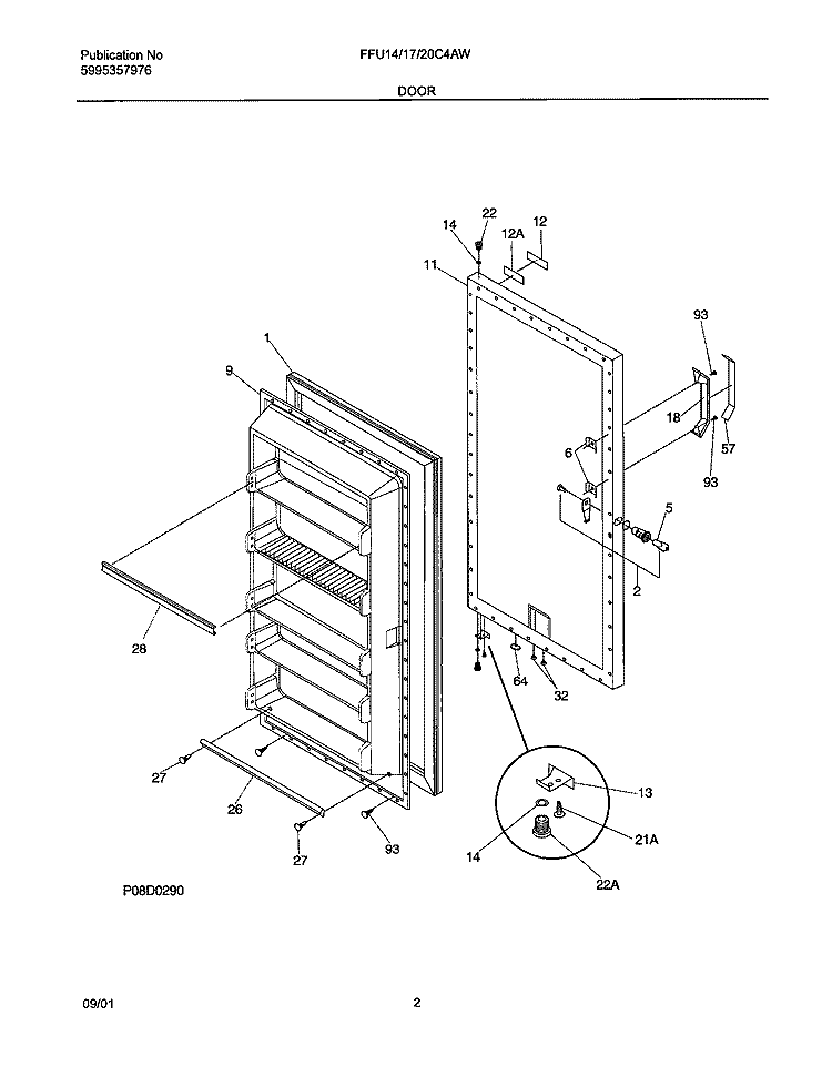 DOOR Diagram and Parts List for FFU14FC4AW0  Frigidaire Freezer