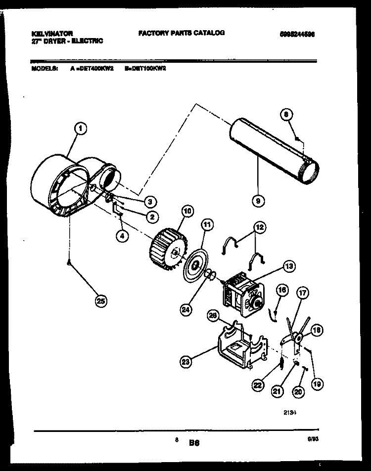 MOTOR AND BLOWER PARTS Diagram and Parts List for DET400KD2  Kelvinator Dryer