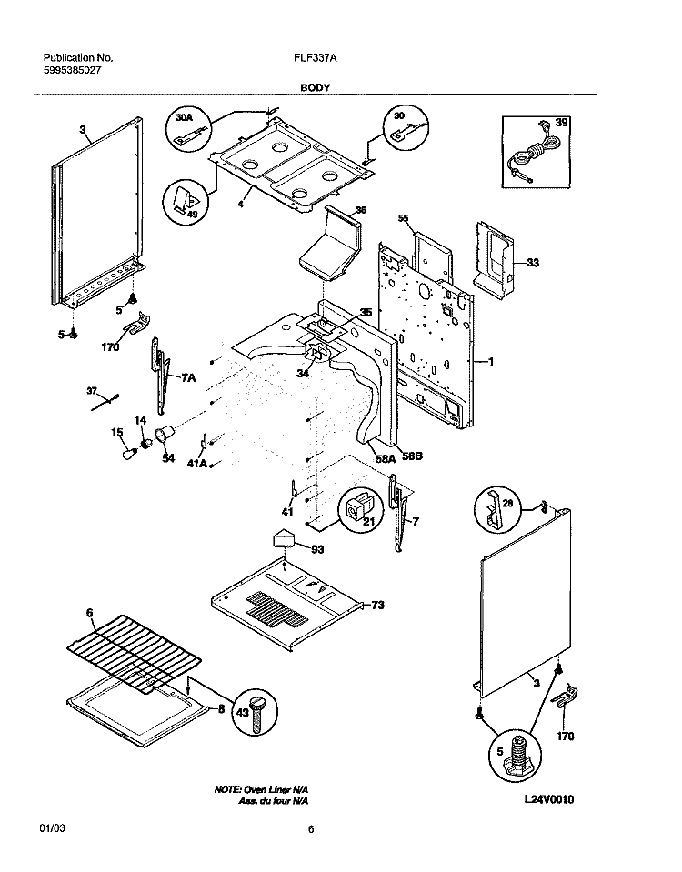 BODY Diagram and Parts List for FLF337AUC  Frigidaire Range