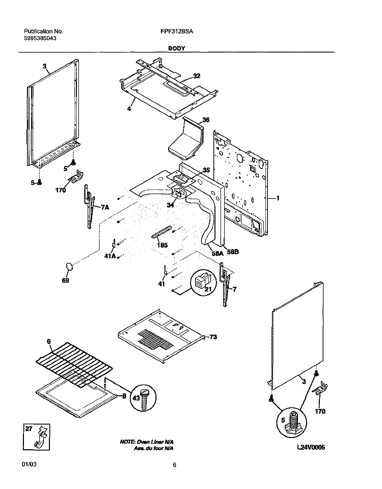 BODY Diagram and Parts List for FPF312BSA  Frigidaire Range