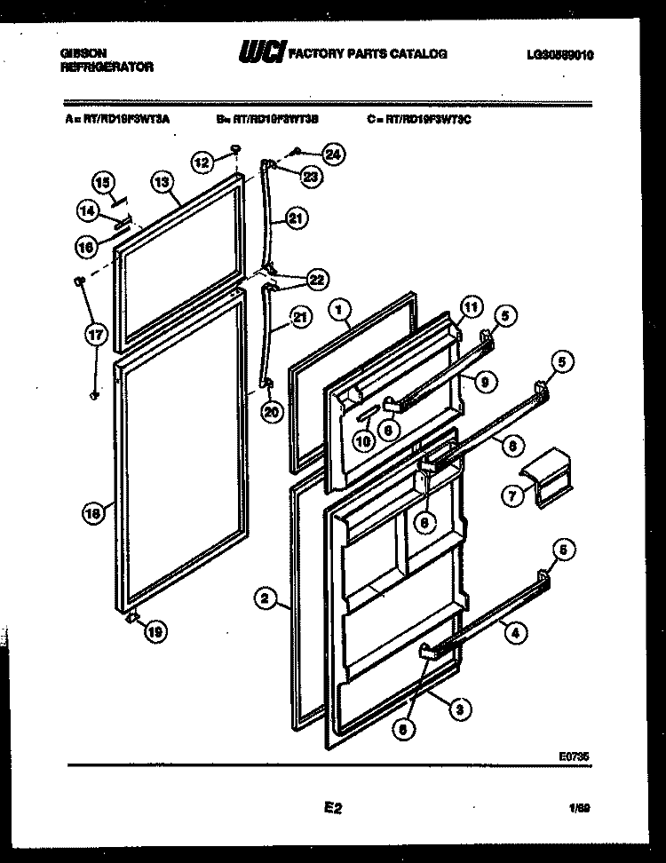 DOOR PARTS Diagram and Parts List for RD19F3WT3C  Gibson Refrigerator