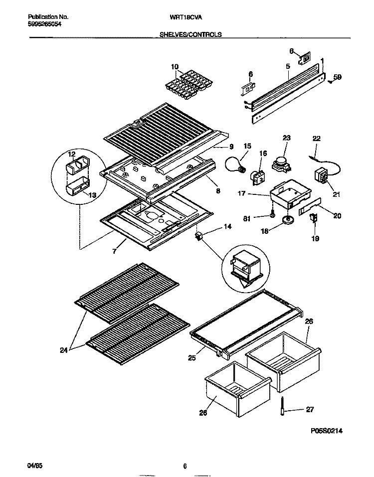 SHELVES / CONTROLS Diagram and Parts List for WRT18CVAY2  Frigidaire Refrigerator