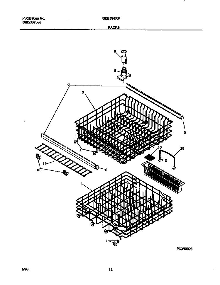 RACKS Diagram and Parts List for GDB634RFS2  Gibson Dishwasher