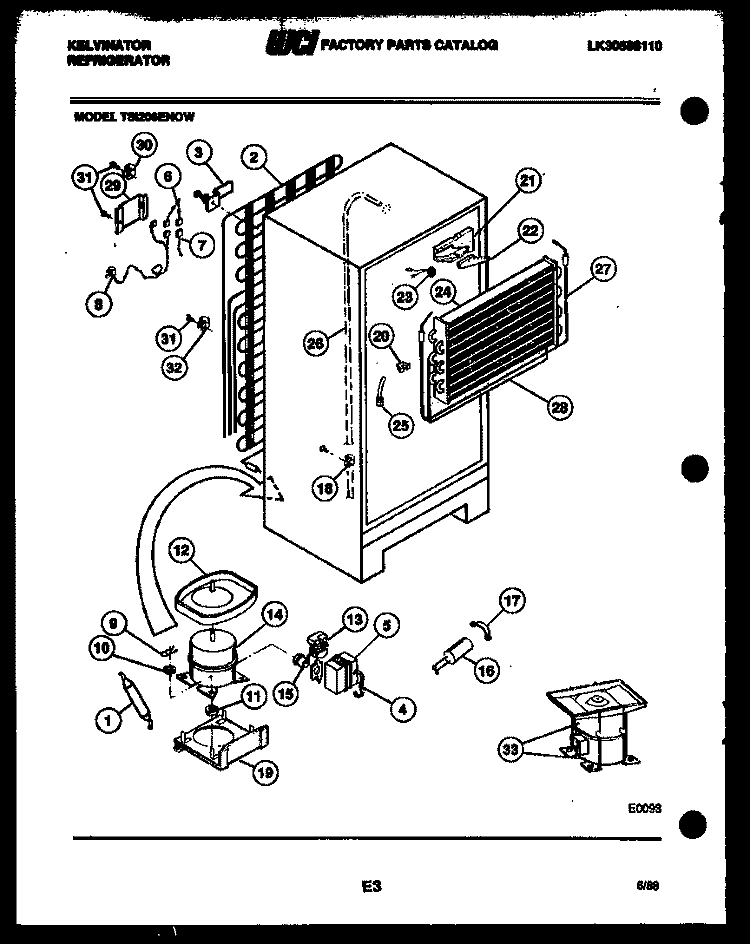 SYSTEM AND AUTOMATIC DEFROST PARTS Diagram and Parts List for TSI206EN0V  Kelvinator Refrigerator