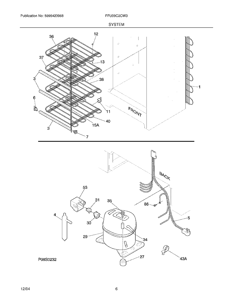 SYSTEM Diagram and Parts List for FFU09C2CW3  Frigidaire Freezer