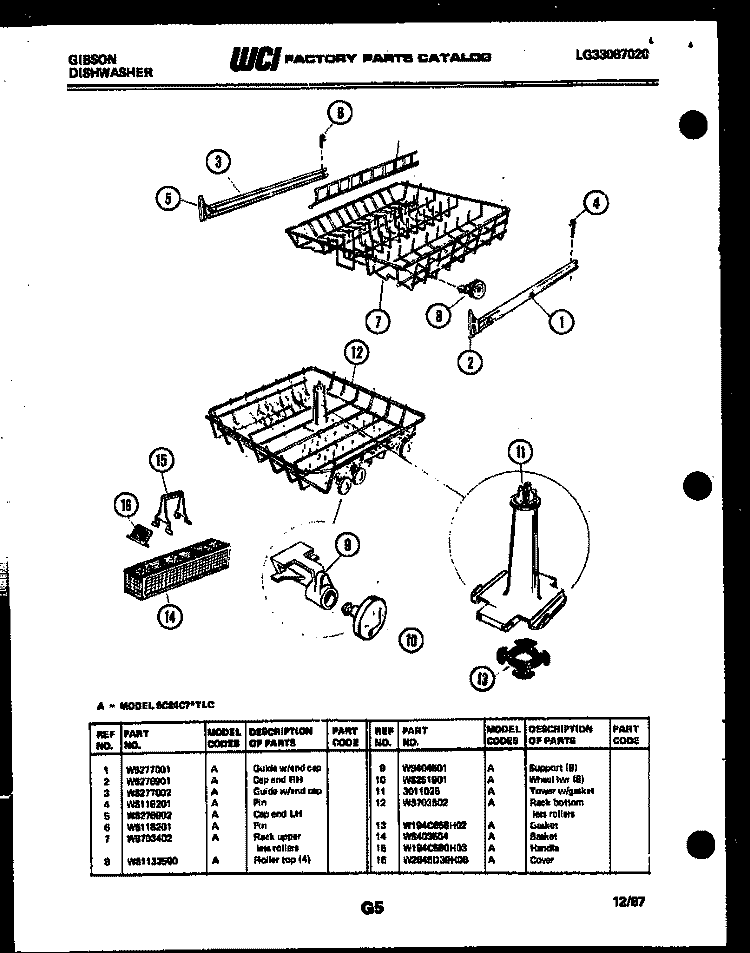 RACKS AND TRAYS Diagram and Parts List for SC24C7WTLC  Gibson Dishwasher