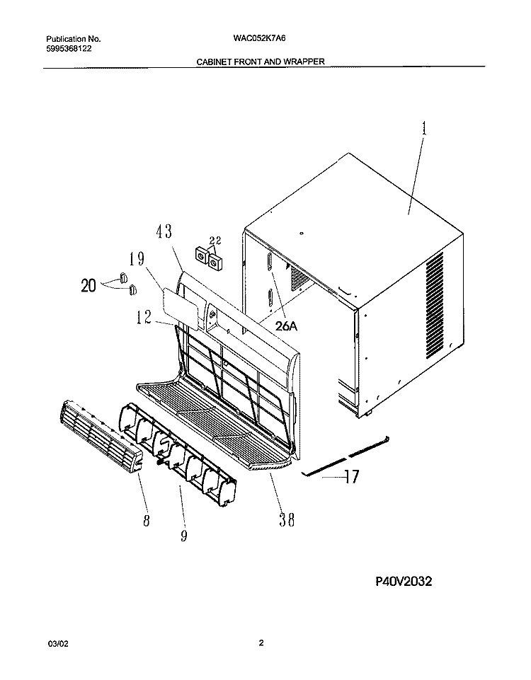 CABINET FRONT AND WRAPPER Diagram and Parts List for WAC052K7A6  Westinghouse Air Conditioner