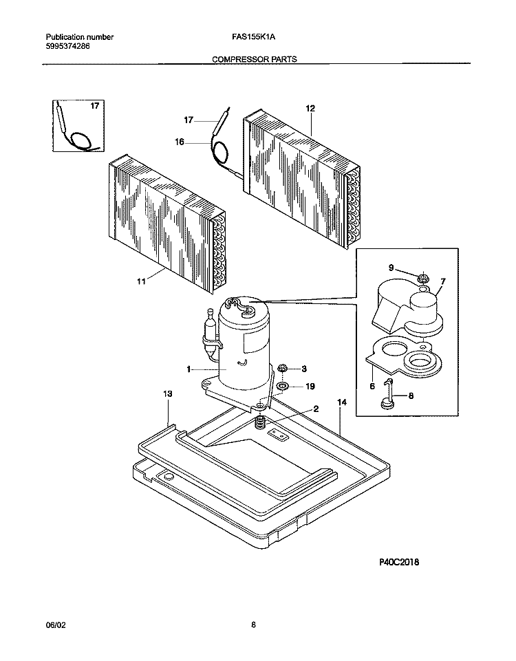 SYSTEM Diagram and Parts List for FAS155K1A4  Frigidaire Air Conditioner