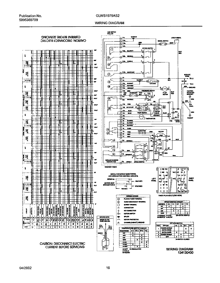 134130400 WIRING DIAGRAM Diagram and Parts List for GLWS1979AS2  Frigidaire Washer
