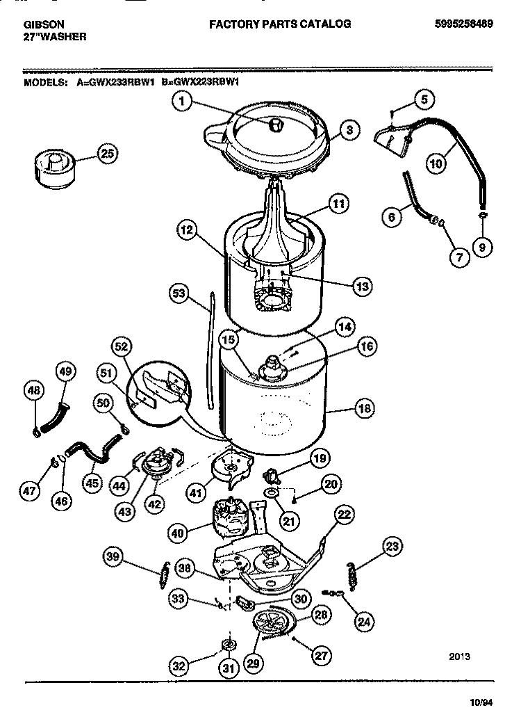 TUBS, HOSES, MOTOR Diagram and Parts List for GWX233RBD1  Gibson Washer