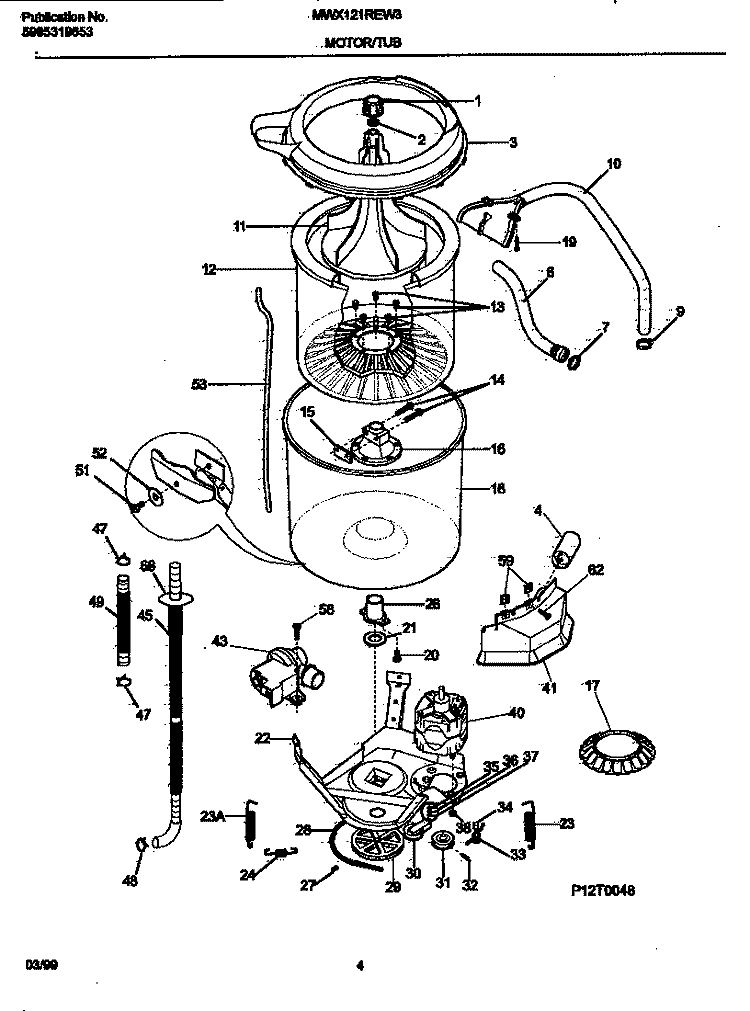 MOTOR / TUB Diagram and Parts List for MWX121REW3  Frigidaire Washer