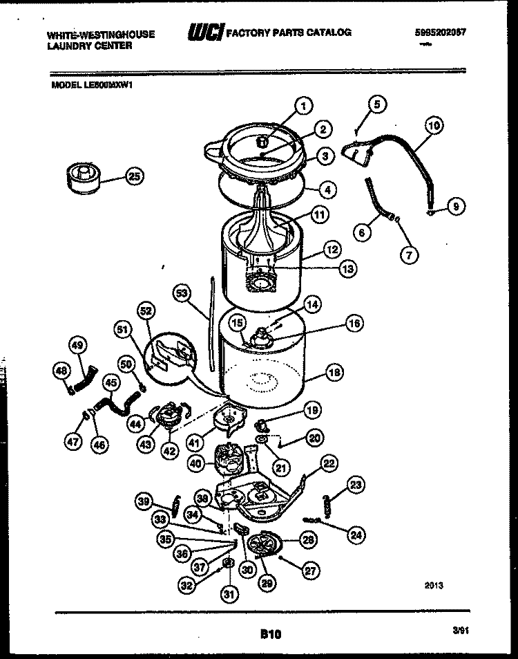 TUB DETAIL Diagram and Parts List for LE600MXD1  Frigidaire Washer Dryer Combo