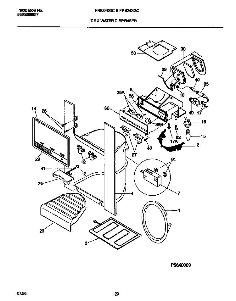 ICE AND WATER DISPENSER Diagram and Parts List for FRS22XGCD1  Frigidaire Refrigerator
