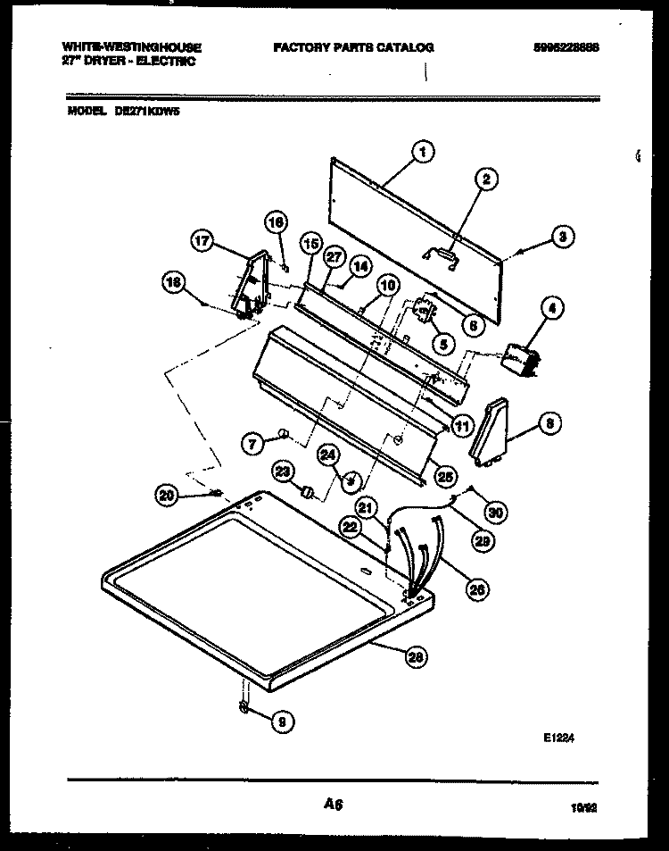 CONSOLE AND CONTROL PARTS Diagram and Parts List for DE271KDW5  Frigidaire Dryer