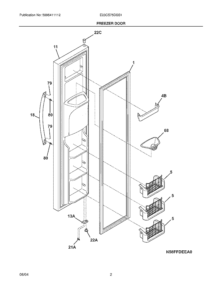 FREEZER DOOR Diagram and Parts List for E23CS75DSS1  Electrolux Refrigerator