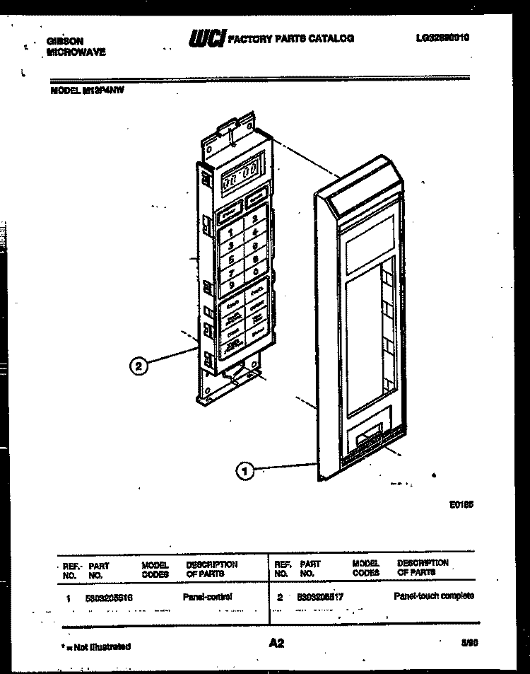 CONTROL PANEL Diagram and Parts List for M13P4NW  Gibson Microwave
