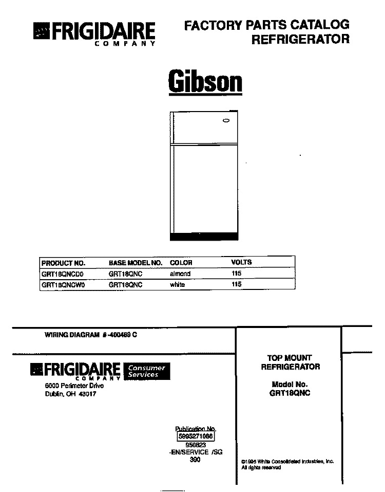 COVER Diagram and Parts List for GRT18QNCD0  Gibson Refrigerator