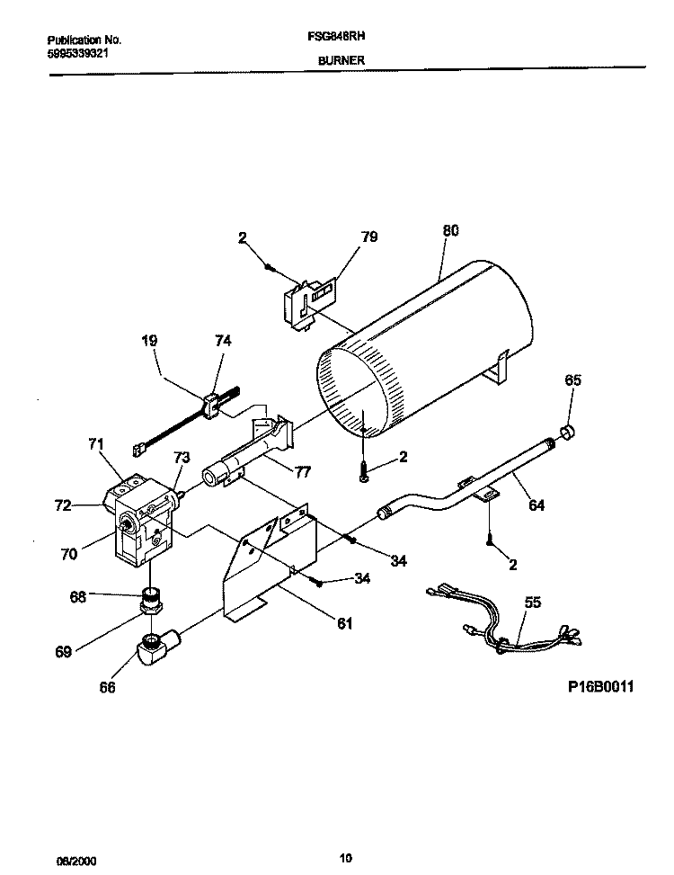 BURNER, VALVE Diagram and Parts List for FSG848RHS0  Frigidaire Dryer