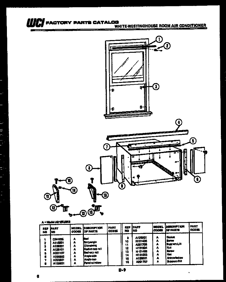 AIR HANDLING PARTS Diagram and Parts List for AH12EK2T1  Frigidaire Air Conditioner