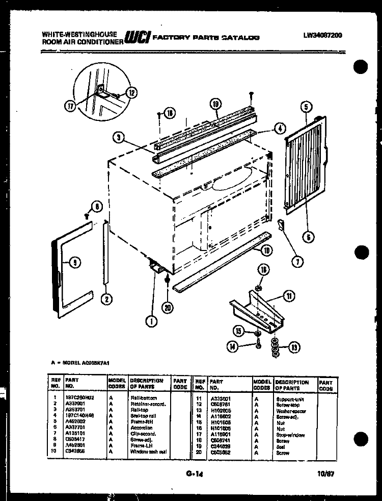 CABINET AND INSTALLATION PARTS Diagram and Parts List for AC065K7A1  Frigidaire Air Conditioner