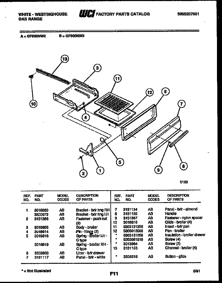 BROILER DRAWER PARTS Diagram and Parts List for GF860ND2  Frigidaire Range