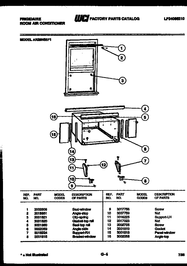 WINDOW MOUNTING PARTS Diagram and Parts List for AR28NS5F1  Frigidaire Air Conditioner
