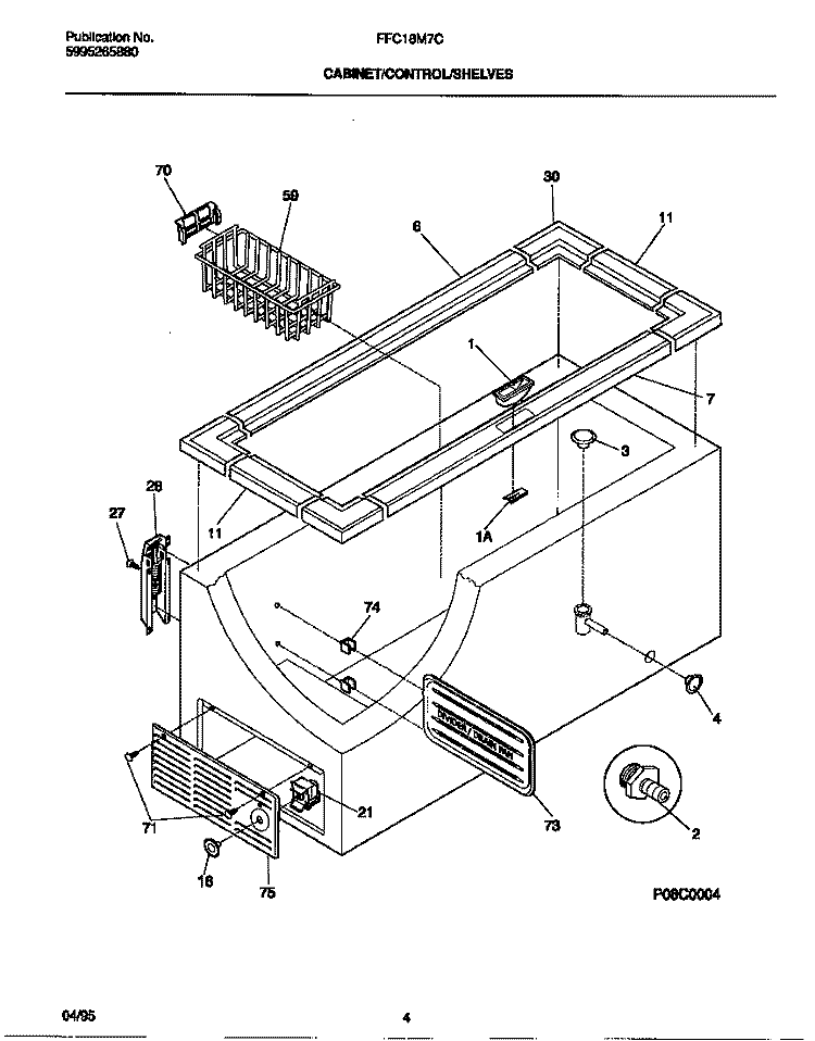 CABINET / CONTROL / SHELVES Diagram and Parts List for FFC18M7CW0  Frigidaire Freezer
