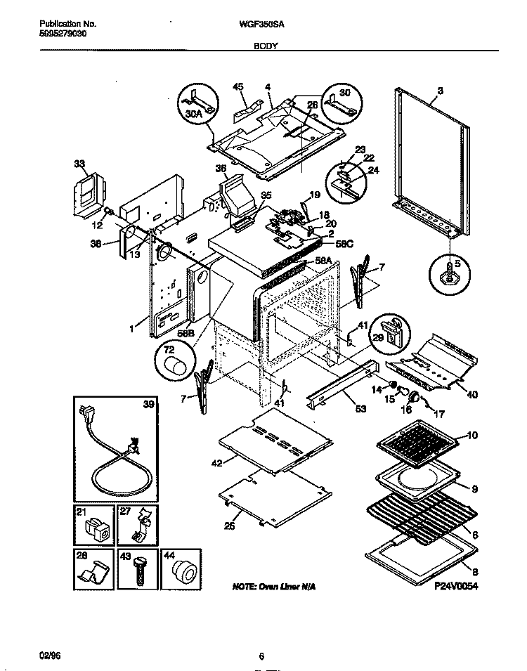 BODY Diagram and Parts List for WGF350SAWD  Frigidaire Range