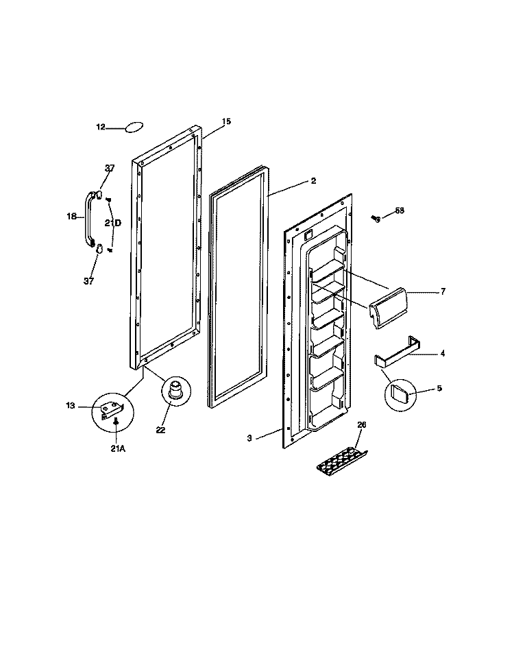 REFRIGERATOR DOOR Diagram and Parts List for MRS22HNCW0  Frigidaire Refrigerator