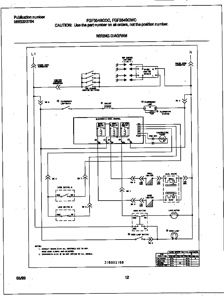 WIRING DIAGRAM Diagram and Parts List for FGF354BGDC  Frigidaire Range