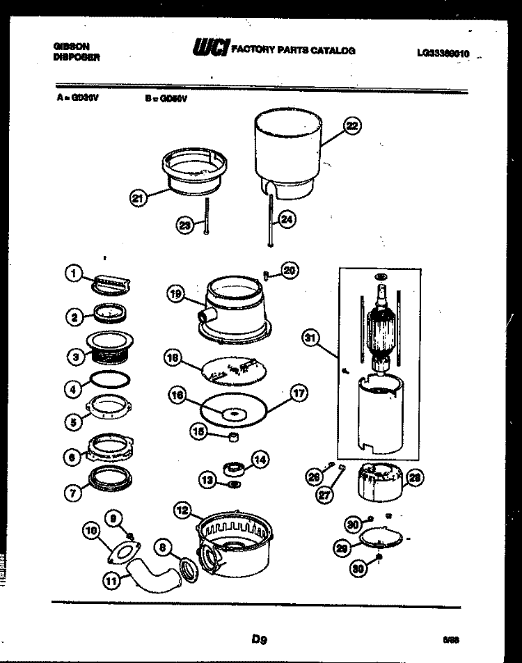 DISPOSER BODY PARTS Diagram and Parts List for GD50V  Gibson Food Waste Disposer