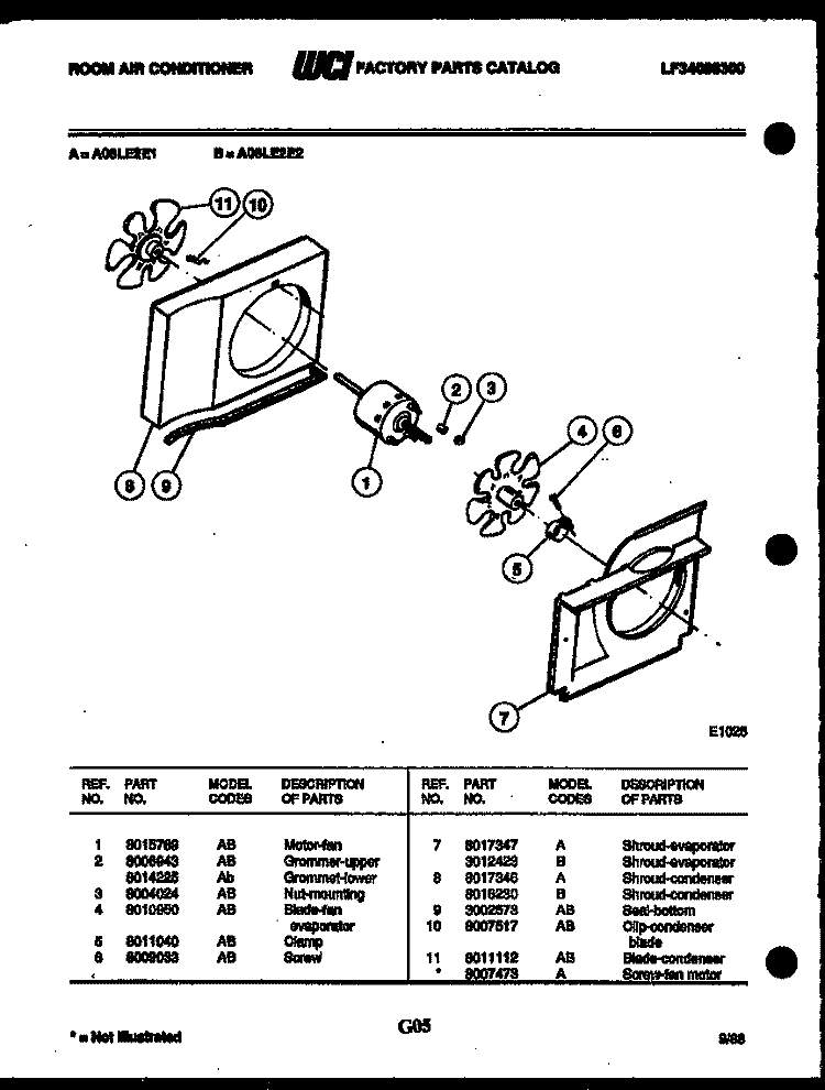 AIR HANDLING PARTS Diagram and Parts List for A08LE2E2  Frigidaire Air Conditioner