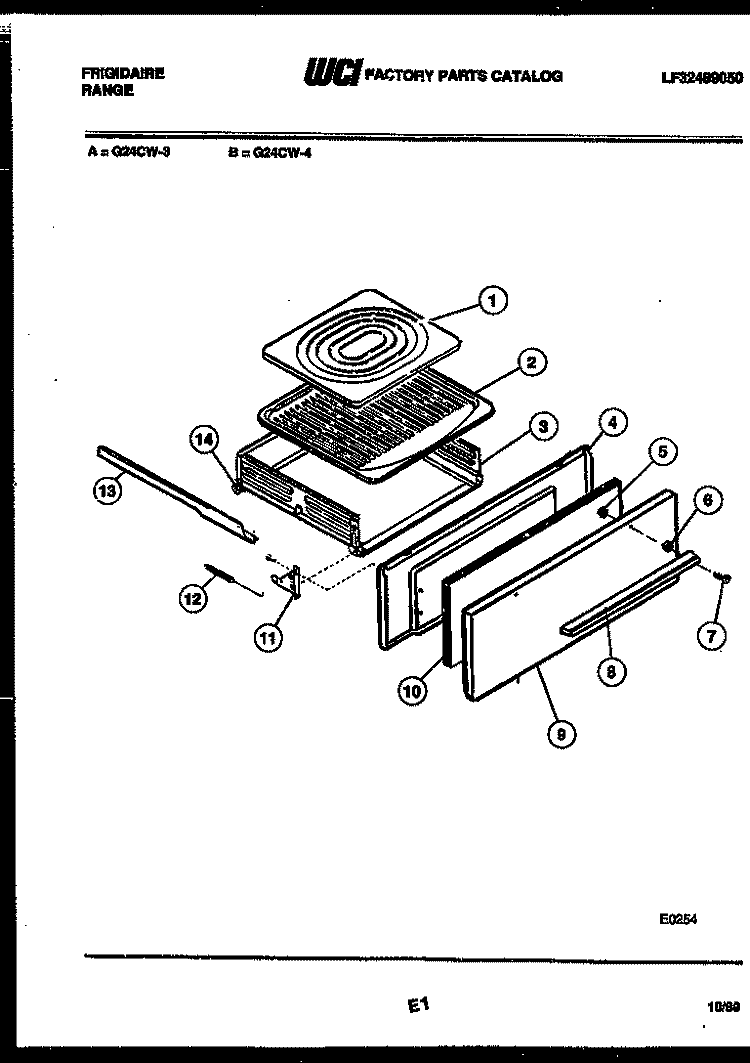 BROILER DRAWER PARTS Diagram and Parts List for G24CL3  Frigidaire Range