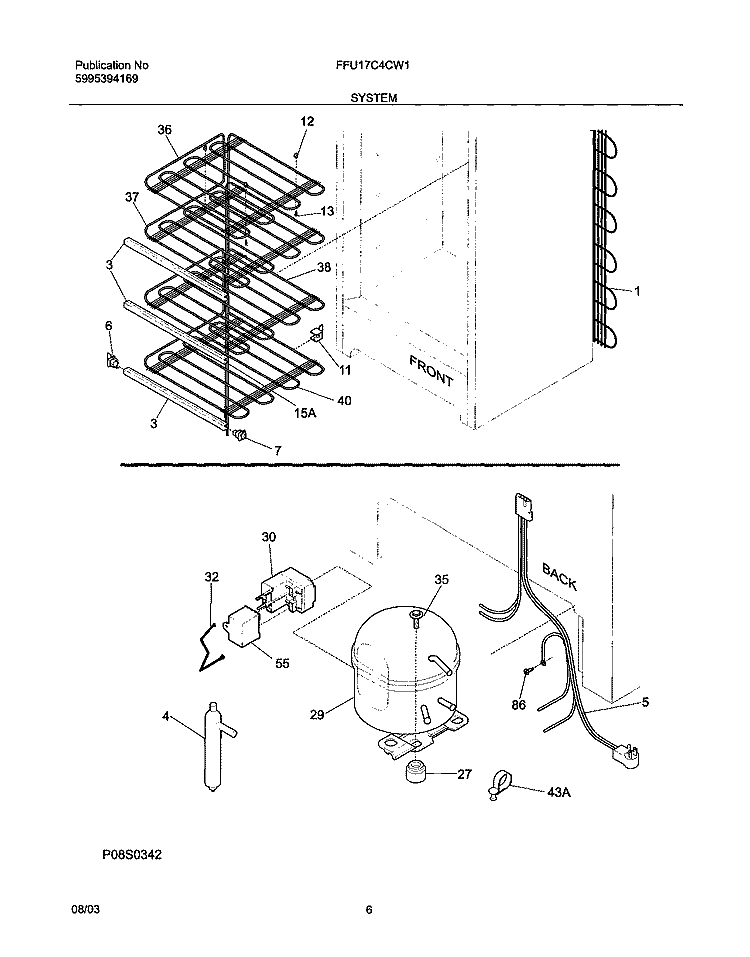 SYSTEM Diagram and Parts List for FFU17C4CW1  Frigidaire Freezer