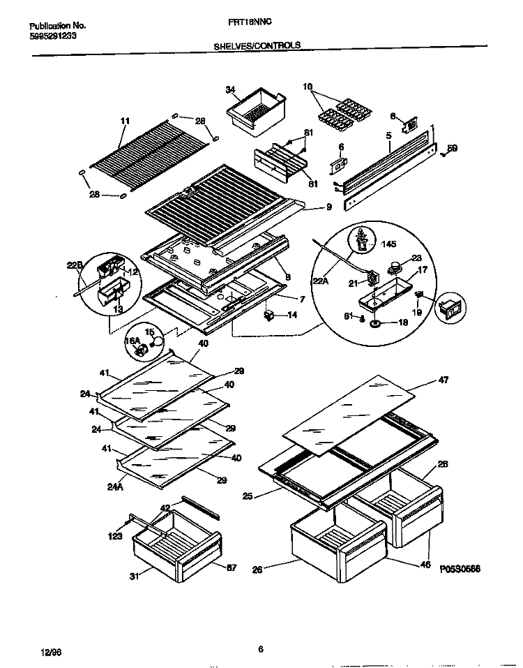SHELVES / CONTROLS Diagram and Parts List for FRT18NNCD3  Frigidaire Refrigerator