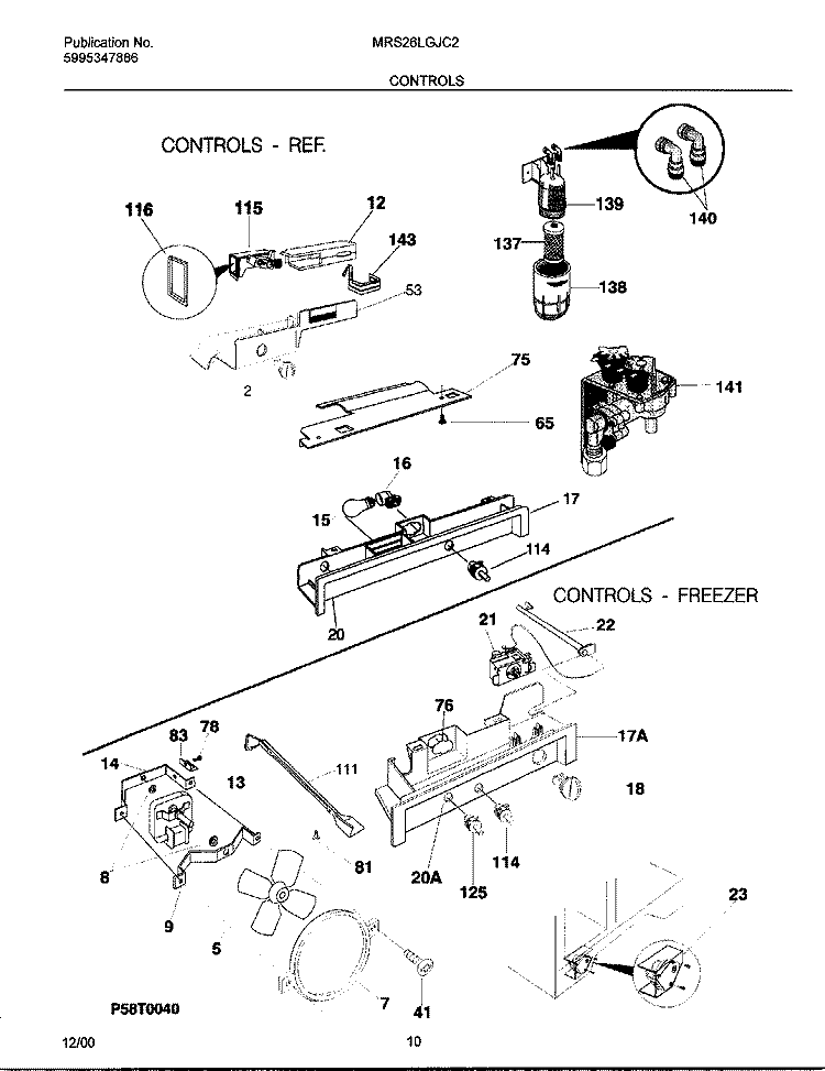 CONTROLS Diagram and Parts List for MRS26LGJC2  Frigidaire Refrigerator