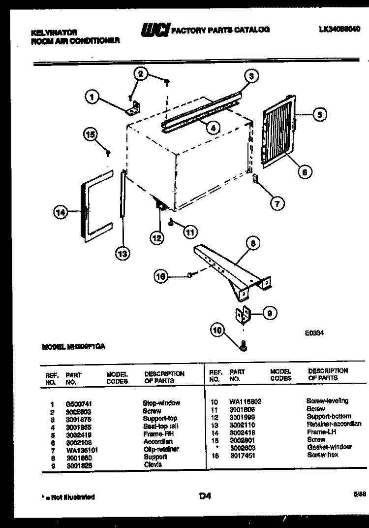 CABINET AND INSTALLATION PARTS Diagram and Parts List for MH309F1QA  Kelvinator Air Conditioner