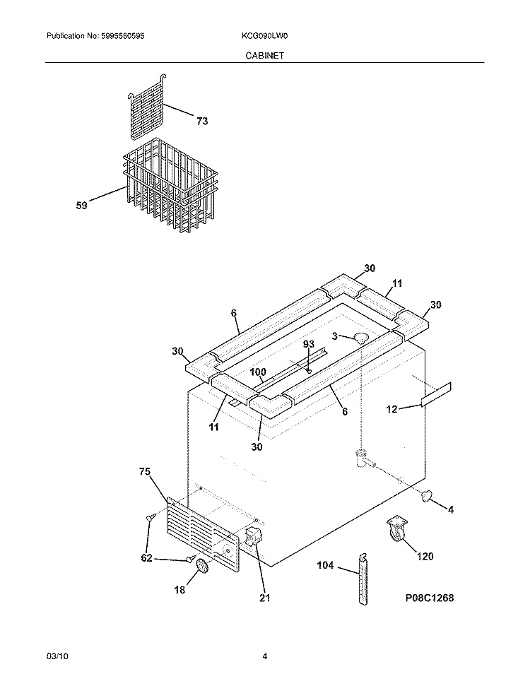 CABINET Diagram and Parts List for KCG090LW0  Kelvinator Freezer