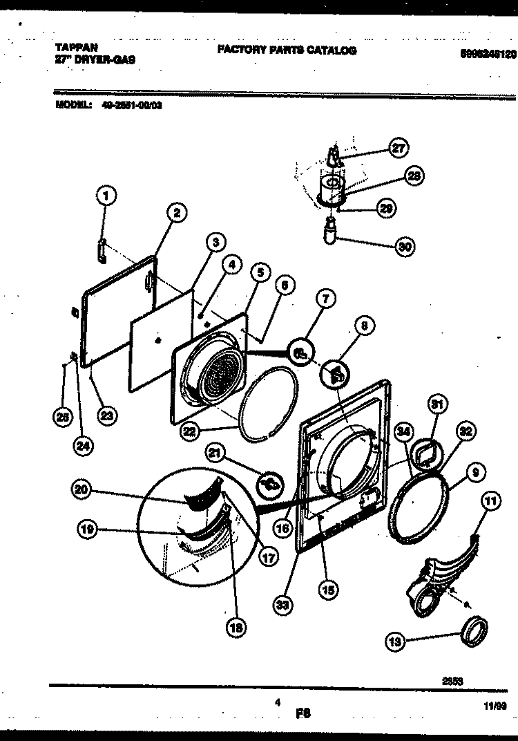 DOOR PARTS Diagram and Parts List for 49-2551-00-03  Tappan Dryer