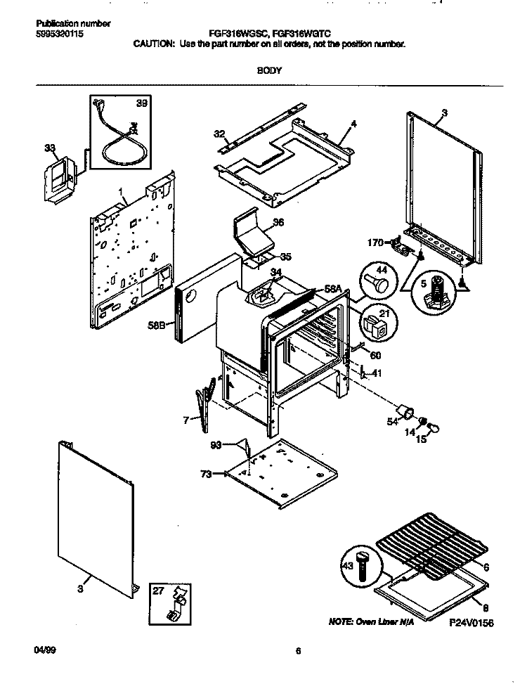 BODY Diagram and Parts List for FGF316WGSC  Frigidaire Range